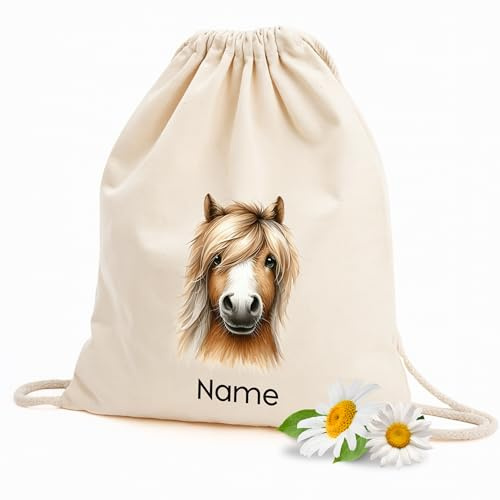 GRAZDesign Personalisierter Kinder Stoffbeutel - Turnbeutel Rucksack Wäschewechsel Beutel, beige aus Baumwolle
