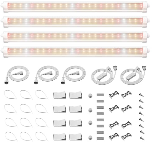 Spider Farmer Pflanzenlampe LED Vollspektrum(3000K+5000K+660nm), 40W (4x10W,Äquivalent 200W) mit 3 Helligkeitsstufen & Verkettungsfunktion, IP65 Wasserdicht, für Zimmerpflanzen, 30.5cm Länge, 4er-Set