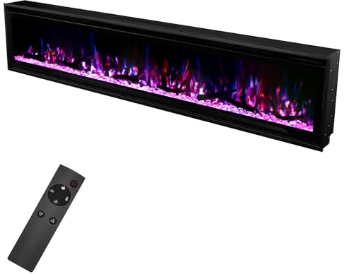 50 Insert Electric Fireplace, Fully Recessed or Wall Mounted, 4 Flame Colors, Remote Control, 750-1500W.
