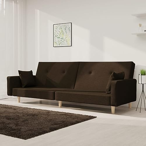 Holamys Schlafsofa 2-Sitzer, Dunkelbraun Stoff, 2 Kissen, 220 cm Breite, Verwandlungsfunktion, für Wohnzimmer und Gästezimmer