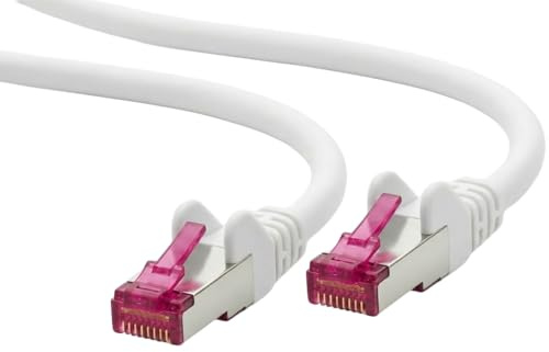 Cable de red AmzNet CAT6a 5 m - blanco - 1 unidad | S/FTP PiMF | Certificado GHMT | 10 Gb/s | 500 MHz | Cu-Cobre | libre de halógenos | Cable de cruce RJ45