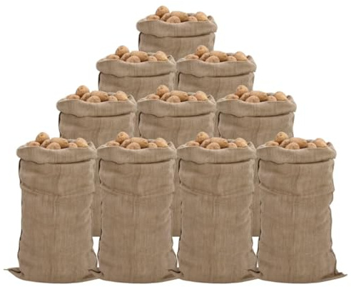Runheo Jutesäckar 10 stycken, 65 x 135 cm, 100 procent jute, 340 g/m² för att skydda växter och för transport av rotgrönsaker, resväska, ryggsäck