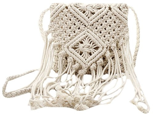 AiSi Millya Fringe Tassel Crossbody Shoulder Bag Straw Woven Handmade Boho Beach Travel Handbag for Women