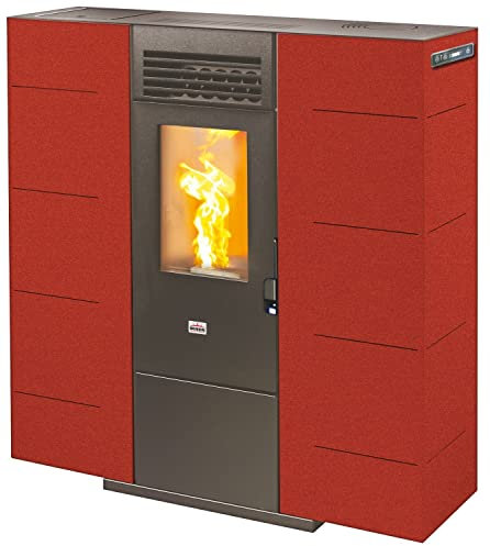 FRASCHETTI Pelletöfen Queen Slim 6 kW / H 6,14, Rot, Pellet, Gusseisen, Stahl, Heizofen, für Räume bis 150-200 qm²