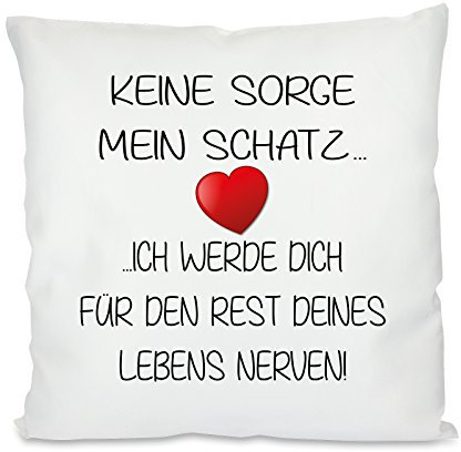Herzbotschaft Lieblingsmensch Kissen mit Motiv Modell: Keine Sorge Mein Schatz, Stoff, Weiß, 45 x 45 x 10 cm