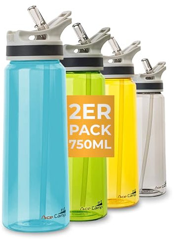 AceCamp TRITAN Trinkflasche | Sportflasche | BPA-frei I für alle Getränke I 2 x Springdeckel blau 750 ml