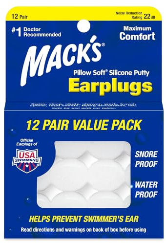 Mack's Pillow Ohrstöpsel aus weichem Silikon, 12 Paar, Vorteilspackung – die Original formbaren Silikon-Ohrstöpsel zum Schlafen Schnarchen Schwimmen Reisen Konzerte und Studium