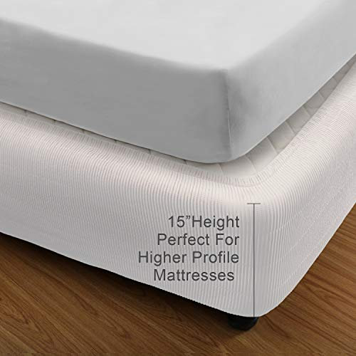 Boxspringbezug, elastisch, vertikales Streifenmuster, Bettrock Alternative, klassische 38,1 cm Falllänge. Polyester/Polyester-Füllung (Weiß, Queen)..