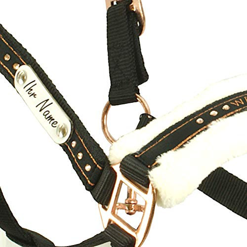 Waldhausen AWA Halfter Elegant schwarz/roségold - mit Namensschild - 2fach verstellbar, Fellpolster (WB)