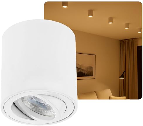 Sweet Led Aufbaustrahler GU10 aus Aluminium - Deckenspots 7W 3000K Strahler warmweiß 230V - Aufbauspot in Rund - Deckenleuchte weiss matt – Aufputz Spot schwenkbar