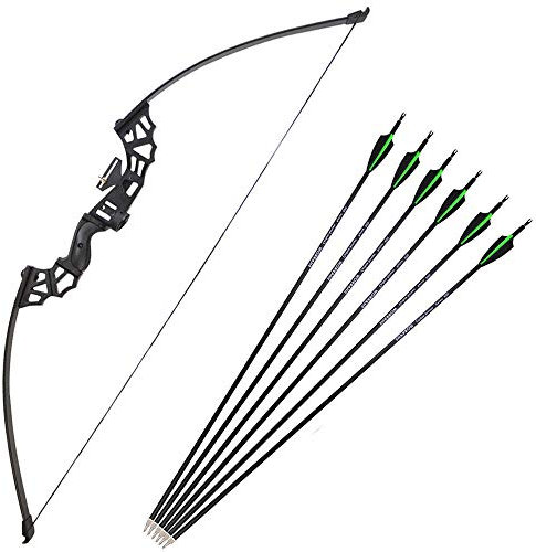 SHARROW 30-50lbs Bogenschießen Takedown Recurve Bogen und Pfeil Set Straight Bogen mit 6er Carbonpfeile für Jugend Erwachsene Anfänger (Bogen und Pfeile, 40lbs)