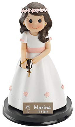 Figura de Comunión Personalizada con Grabado de nombre y fecha - Figura para pastel de niña con libro - Incluye Placa Grabada