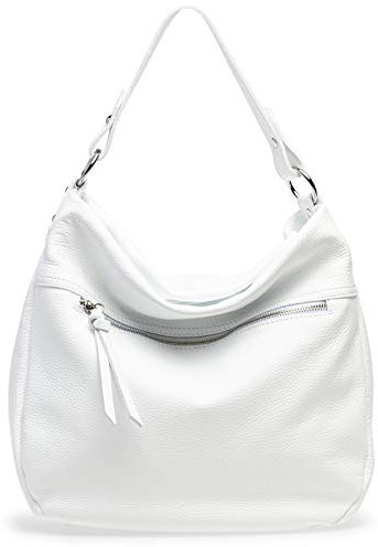 Caspar Klassisch sportliche Leder Schultertasche Mini Shopper Damen Handtasche - PREMIUM LINE - Modell No.795 - Made in Italy, Farbe:weiß, Accessoires:One Size