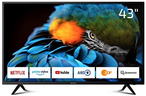 DYON Smart 43 XT 108 cm (43 pollici) TV (Smart TV Full-HD, Triplo sintonizzatore HD (DVB-C/-S2/-T2-HEVC10), Prime Video, Netflix, YouTube, WLAN, Modalità Hotel)