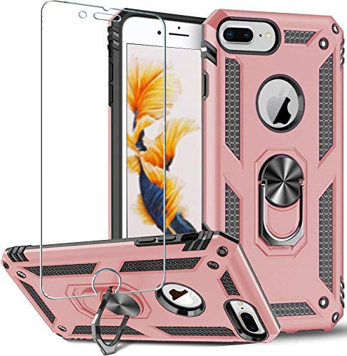 Folmeikat Coque pour iPhone 8 Plus, iPhone 7 Plus, iPhone 6S Plus/6 Plus - Protection d'écran rotative à 360 degrés - Anneau en métal Fin-Absorption des Chocs-Coins renforcés TPU 5.5 Rose Gold