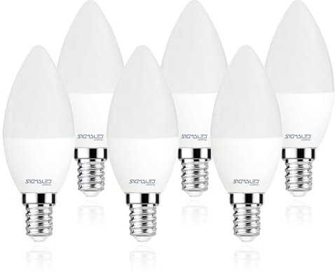 Sigmaled lighting - Ampoule LED E14 6W (équivalent 50W) - 550 Lumen - Blanc Neutre 4000K - Culot Edison à Vis E14 - Lampe LED Bougie C37 - Lot de 6