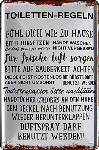 schilderkreis24 Blechschild 20x30cm – Humorvolle & praktische Wanddeko für Badezimmer, WC & Gäste-Toiletten (Toiletten-Regeln)