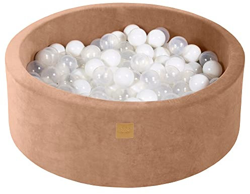 MEOWBABY Piscine à Balle pour bébé – Piscine à balles Douce en Velours 90x30cm avec 200 balles – Fosses a Boules pour Enfants, Beige