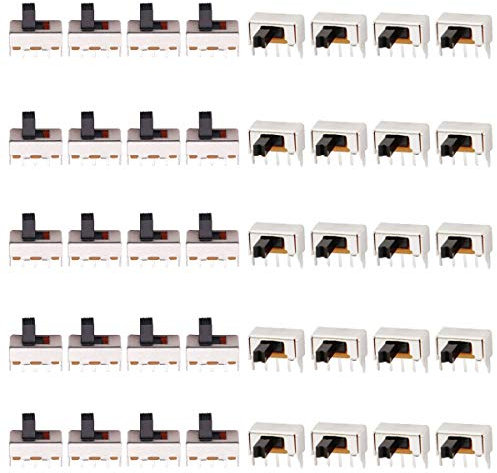 Youmile 20PCS Interruptores deslizantes verticales de perilla alta 1P2T SPDT 3 pines 2 posiciones DC50V 0.5A 5 mm SS12F44 con 20PCS SK12D07VG3 Interruptor deslizante vertical de 3 pines 3 mm