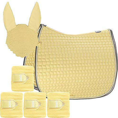 Eskadron Set Basic Cotton Schabracke mit Fliegenohren & Bandagen in Banana, Größe:Springen (SR)