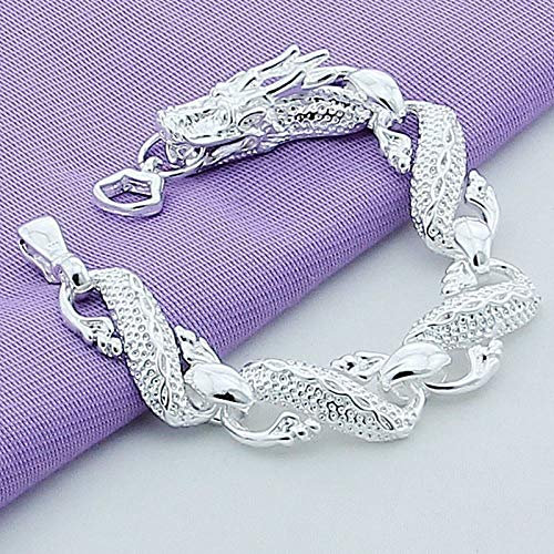 Sterling Silber Armbänder Für Damen,Vintage 925 Massives Silber Armband Handgefertigt Poliert Chinesische Drachenkette Armreif Verstellbar Glänzend Mode Damen Schmuck Geschenk Für Geburtstagspaar