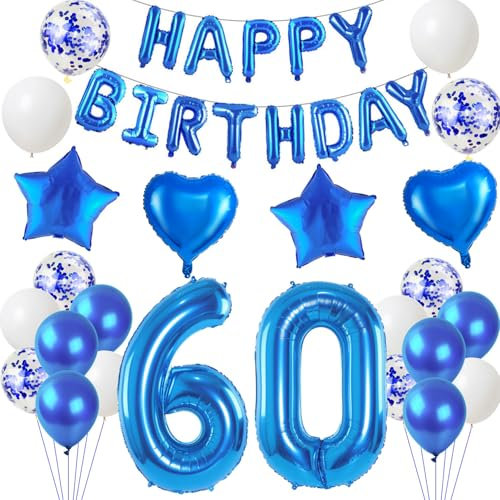 Luftballons 60. Geburtstags deko Mann blau set, Geburtstagsdeko 60 jahre Geburtstag Dekoration Mann blau,Folien ballons 60 Geburtstag deko banner,girlande deko 60. geburtstag Mann deko