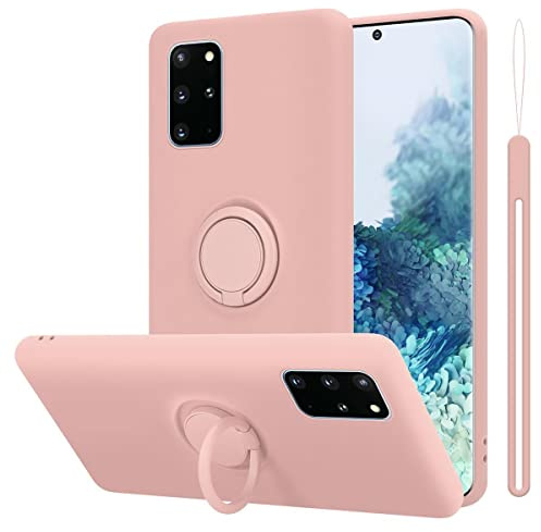 Cadorabo Hülle kompatibel mit Samsung Galaxy S20 Plus Schutzhülle TPU Silikon Case Liquid Design mit Ring Slim Kratzfest Liquidsilikon Microfaser Case Hülle für Galaxy S20 Plus in Rosa