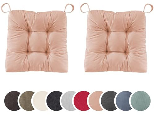 sleepling 2er Set Stuhlkissen, Sitzkissen Eva für Indoor und Outdoor, mit Klettverschluss, 100% Baumwolle, Made in EU, Maße: 40 (vorne), 35 (hinten) x 38 x 7 cm, Rose