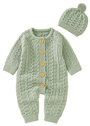 Loalirando Pagliaccetto a Maglia Neonato Invernale 0-24 Mesi Tutina Bimbo Gentleman in Tinta Unita Romper Colletto Risvoltato Caldo Morbido in Cotone Regalo (Verde, 12-18 Mesi)