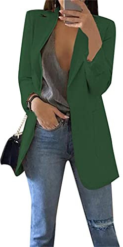 OMZIN Femmes Casual Blazers Manches Longues Revers Costumes Ouvert Avant Solide Blazer Veste Poches Travail Bureau Blazer Costume Vert Foncé XL