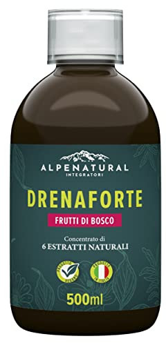 ALPENATURAL Drenaforte | Drenante Forte, Concentrato di 6 Estratti Naturali, Drenante, Diuretico, Detox, Depurativo Naturale, Ritenzione Idrica | Frutti di Bosco, Vegano, 500 ml