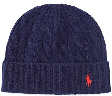 Polo Ralph Lauren Klassische Herren-Beanie, Wollmischung, Zopfmuster, N_Navy (PC0792-433)/R, Einheitsgröße