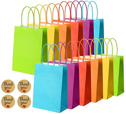 NADSSJL Geschenktüten, 24 Stück Papiertüten, Kraftpapiertüten mit Henkel, für Einkaufen, Hochzeiten, Verpackungen, Partys, Geburtstag, Weihnachten, 15 x 8 x 21 cm
