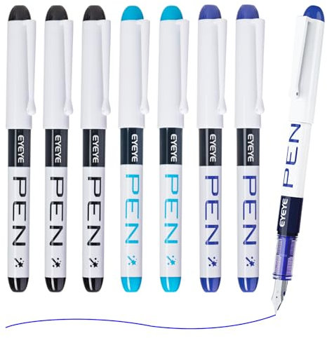 EYEYE Disposable Fountain Pens, 8 Pack 3 Colours Fine Point Pens Stainless Steel Nib, Fountain Pens Smooth Writing for Calligraphy, Journaling, Drafting, Sketching, Doodling Office Supplies