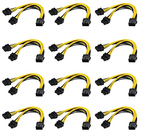 KINPOWER Câbles d'alimentation PCI-E 8 broches Femelle vers 2 x 8 broches (6+2) Mâle 30cm (Lot de 12)