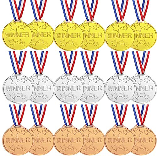 LeFeirr Lot de 18 Médailles Enfants, Plastique Medaille avec Rubans Medaille Recompense pour Compétitions de Jeux ou Sport Day