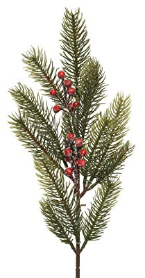 Kaemingk Künstliche Tannenzweige am Stiel 52cm PE Spritzguss Kunststoff Dekozweige mit Beeren grün rot