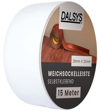 Dalsys Weichsockelleiste selbstklebend Weiß 15m Klebeleiste, Abschlussleiste für Fugen in Wohnbereich, Küche, Bad, aus PVC Kunststoff