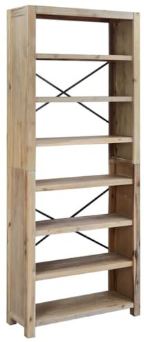 vidaXL Bücherregal 7 Fächer, Bücherschrank für Wohnzimmer Büro, Standregal mit viel Stauraum, Büroregal Holzregal Regal, Massivholz Akazie