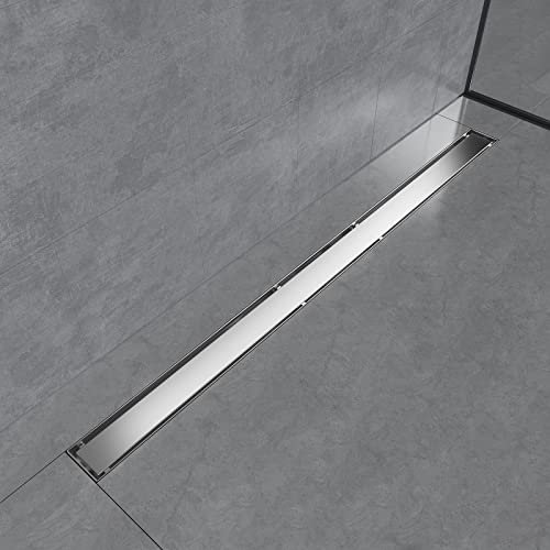 EMKE Duschrinne 110cm Edelstahl Duschablauf Flach, Siphon mit Geruchsstop/Haarsieb Randablauf,2-1 in Design Seitenreihendesign Duschablauf Ablaufrinne Dusche Duschabfluss für Badezimmer