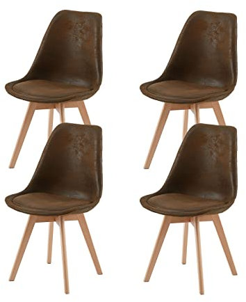 EGGREE 4er Set Esszimmerstühle Vintage Design, Polsterstuhl aus Wildleder Rückenlehne, Küchenstuhl Essstühle mit Massivholz Buche Bein SGS Geprüfter, Braun