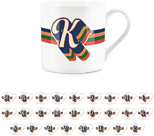 Purely Home Retro Alphabet Letter K Mug - Bone China White Coffee Tea Present Personalised Initial Gift