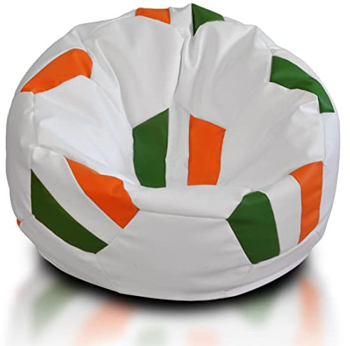 Ecopuf Fussball Sitzkissen – im Flaggen-Design – robuster Kunstleder Sitzsack mit EPS Perlen – 90 x 55 cm – für Kinder & Erwachsene – mit reißfesten Nähten
