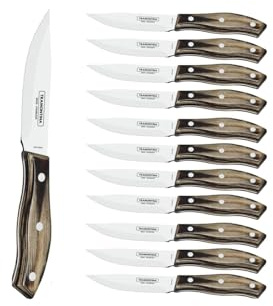Tramontina - Couteau à Steak marron Rio Grande 24cm. Inox pleine soie et technobois. X 12