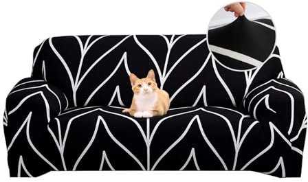 Jaotto Sofabezug 2 Sitzer Elastischer Stretch Spandex Sofa Überwürfe Sofahusse Antirutsch Waschbar Sofaschoner Couchbezug für Sofa mit Armlehne,Schwarze Linie