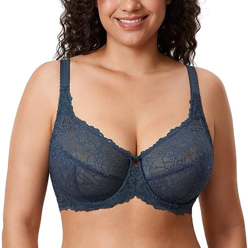 Delimira Women's Plus Size Bra Full Coverage Minimiser Non Padded Lace Underwired Bras Sargasso 46DD