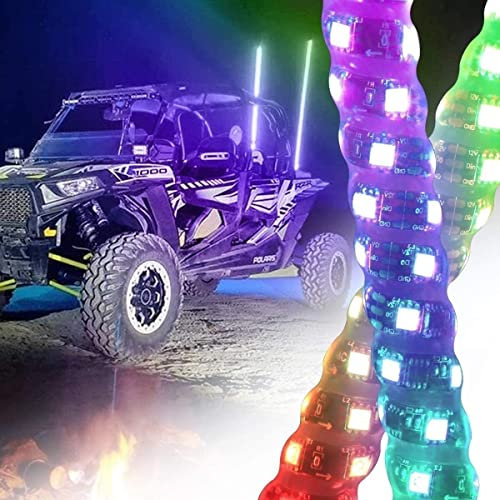 Kayziu ZCX fouets lumineux 2 PCS 4FT LED Fouet Lumières Télécommande 360 ° Spirale RGB Avertissement Lumineux Fouets Antenne LED fouet lumières