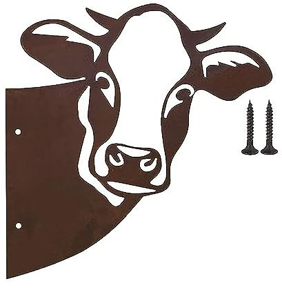 POFET Kuh-Gartendekoration, Baumstecker, Metall, rostige Gartendekoration, Kuh-Zaun, Rasen-Ornamente für Garten, Terrasse, Balkon, Bauernhof-Dekoration (Kuh)