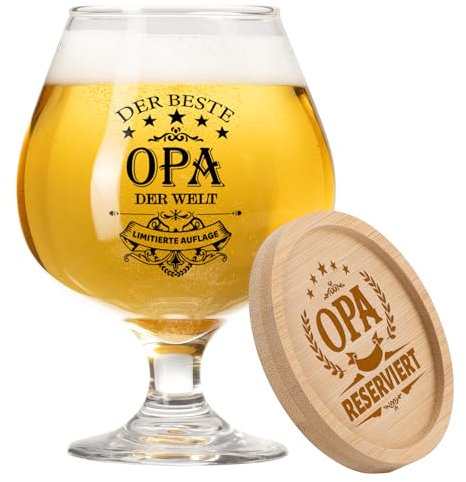 PRSTENLY Vatertagsgeschenk für Opa, 17OZ Bierkrug Glas + Bambus Untersetzer Mit Spruch Geschenke für Beste Opa Großelterntag Geburtstag Vatertag, Geburtstagsgeschenke