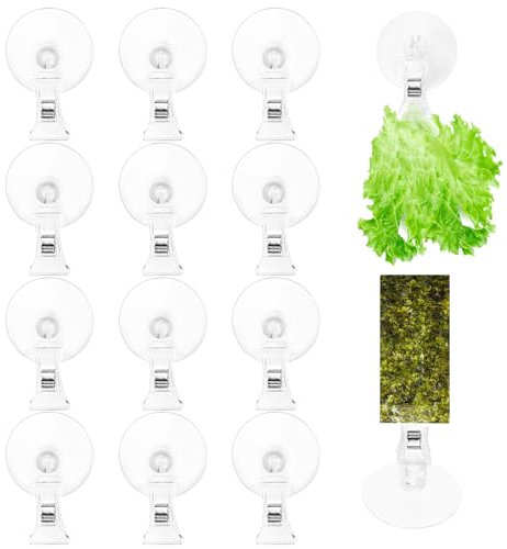 AccEncyc 12 Stück Veggie Clips Aquarium Meeresalgen Clips Fischfutter Halter Breite Mund Clips Pflanzen Saugnäpfe Algen Clips für Süßwasser und Marine Fisch Tank (Metall)